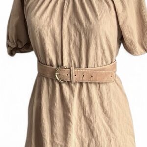 Tan Suede Belt with Gold Buckle